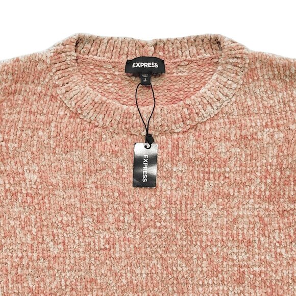 NWT EXPRESS Pink Metallic Cold Shoulder Chenille Sweater Small Bell Sleeve S NEW - Picture 5 of 8